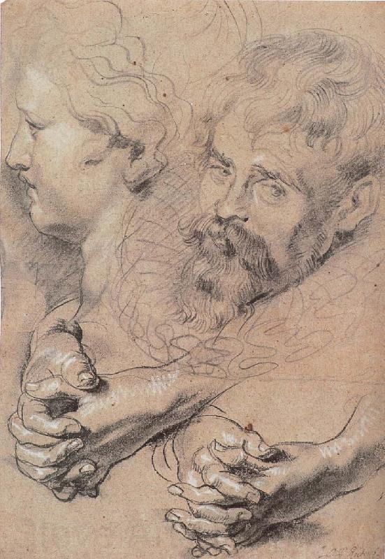 Peter Paul Rubens Head and hand-s pencil sketch